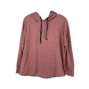 Nicole Miller Ribbed Hoodie Casual Knit Top Pink Athleisure Size M Long Sleeve